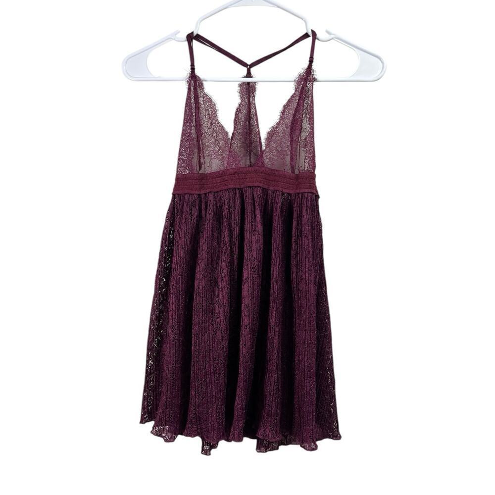 Victoria's Secret Fly Away Burgundy Maroon Lingerie Plisse Lace Sheer Top Medium